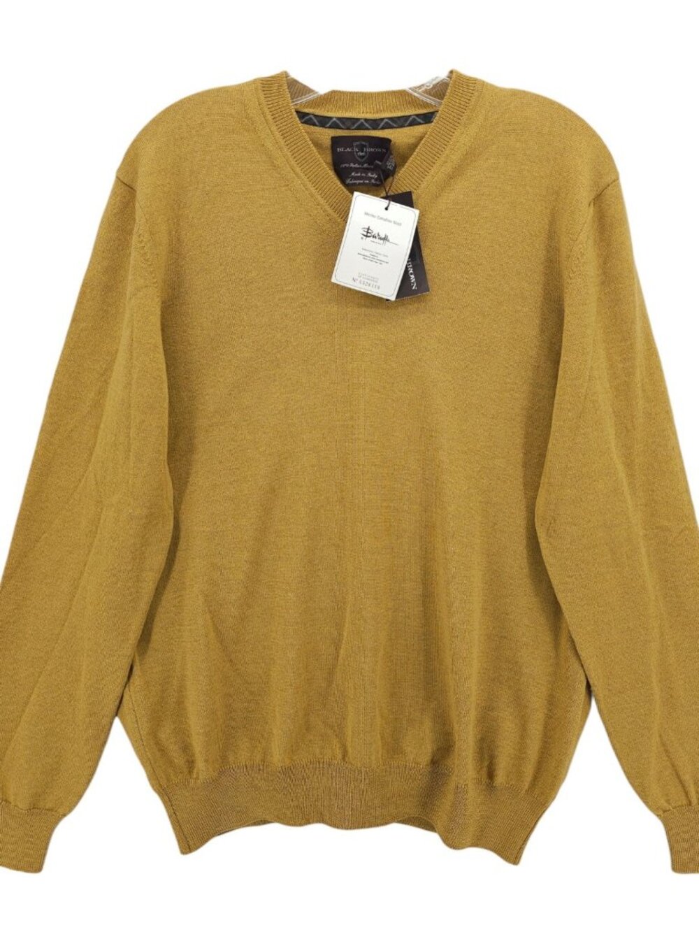 NWT BLACK BROWN 1826 Men's Baruffa Extrafine Merino Wool V-Neck Pullover MEDIUM